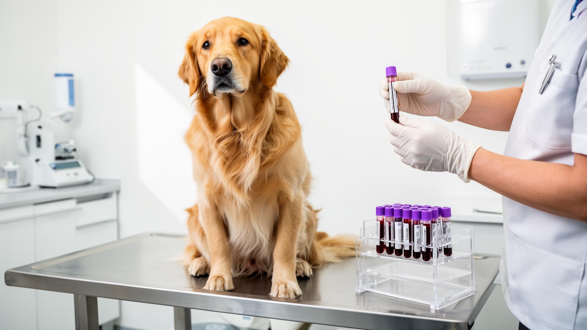 Cão recebendo coleta de sangue para hemograma
